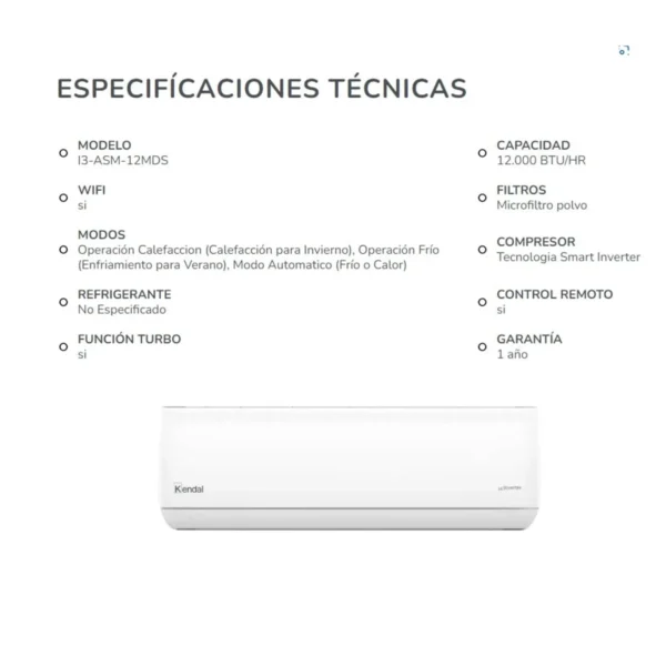 Aire Acondicionado 18.000 btu Kendal Inverter R32 - Imagen 3