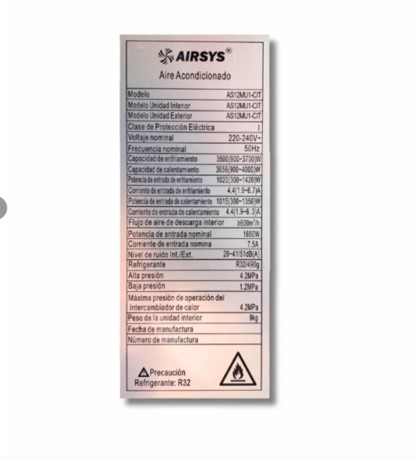 Aire Acondicionado de 12.000 btu Inverter Airsys R32 - Imagen 7